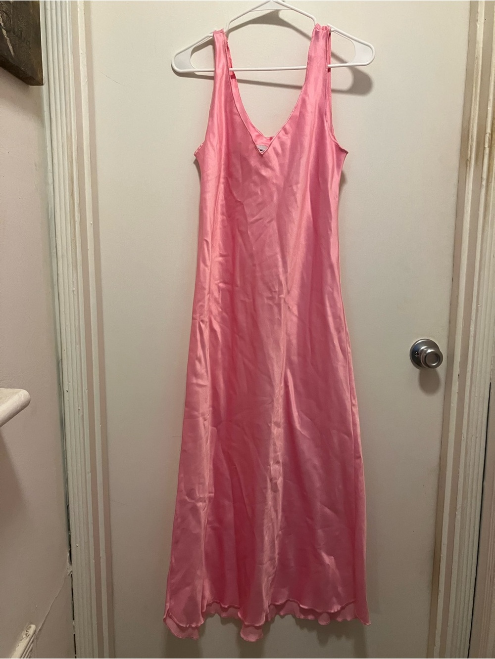 Vintage Fernando Sanchez Squette Pink Satin Maxi Nightgown Slip Dress